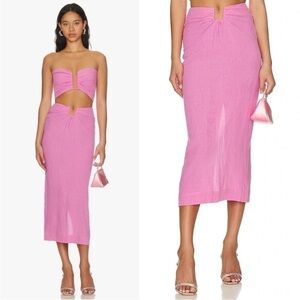 Natalie Rolt- Candy Pink Lilo High Waisted Linen Midi Skirt Size AU 3/ US 8